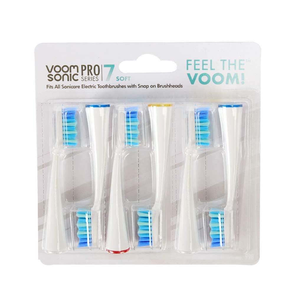 White Replacement Brush Heads for Pro 7 Series Electric Toothbrush 6-pack packaging by Voom Sonic, 22070.