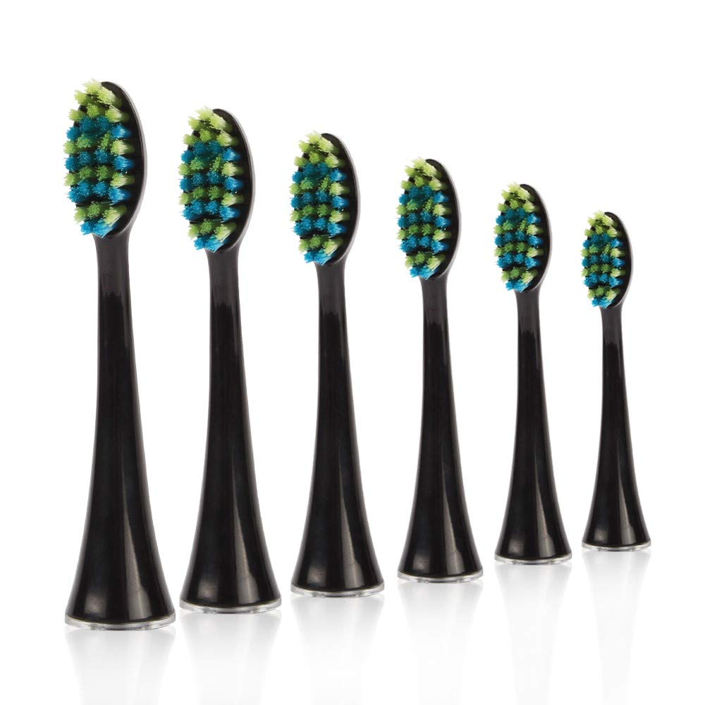 Black Replacement Brush Heads for Pro 7 Series Electric Toothbrush lined up by Voom Sonic, 20939.